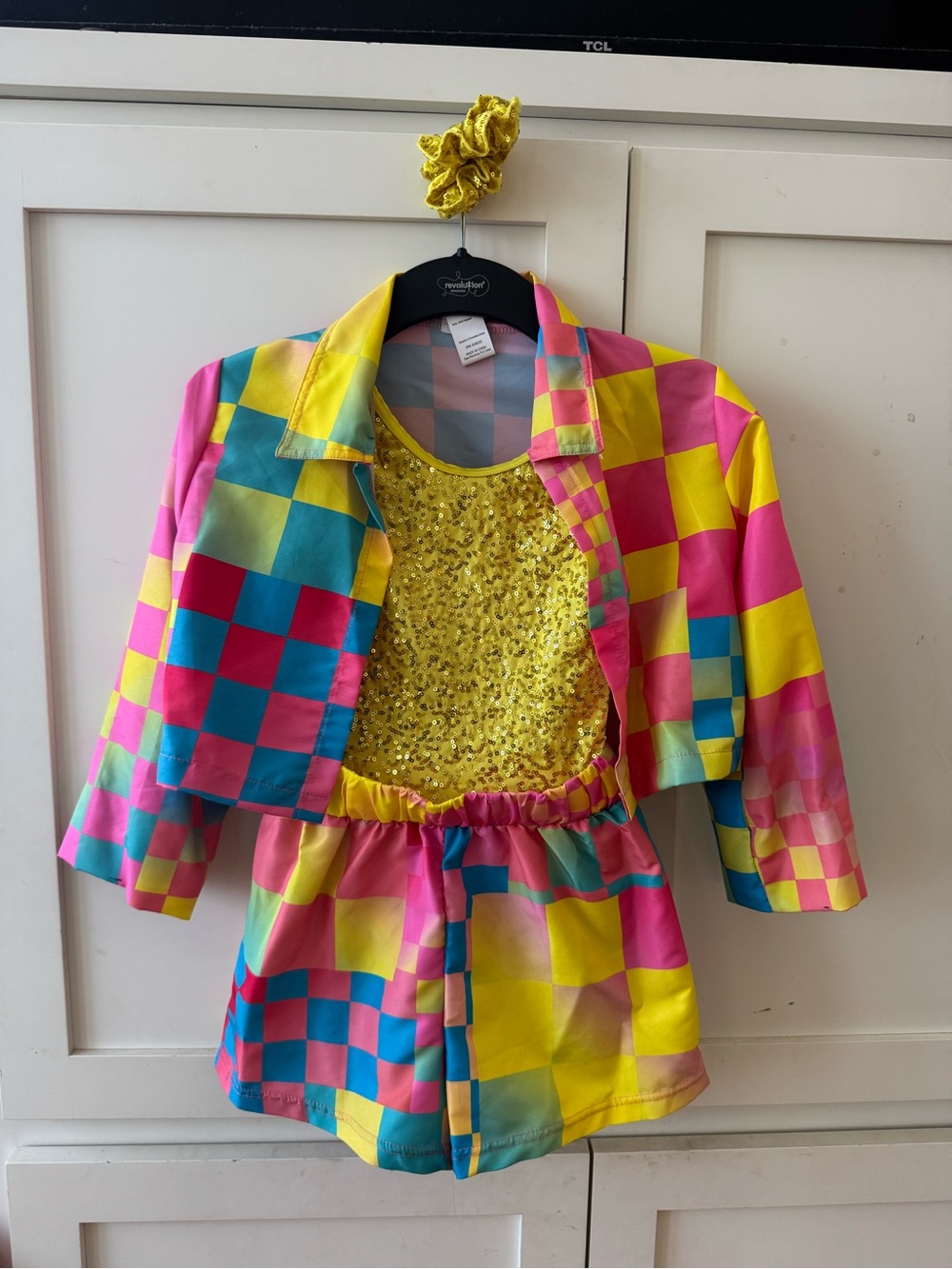 Kids Colorblock Sequin Dance Costume - Yellow, Pink, Blue